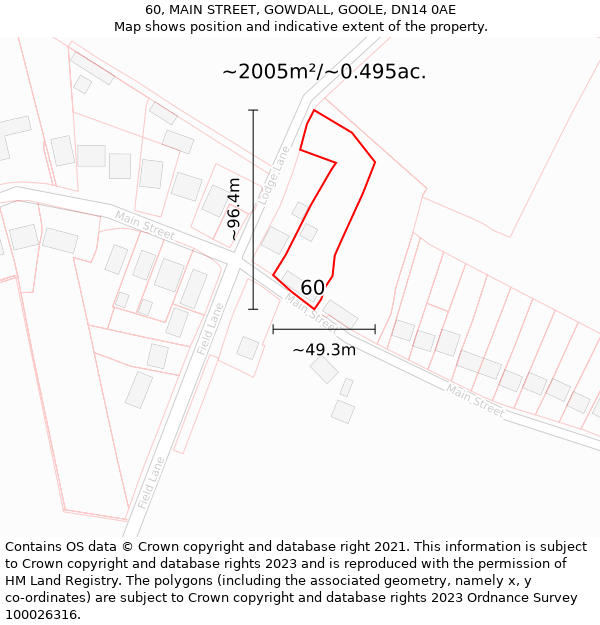 60, MAIN STREET, GOWDALL, GOOLE, DN14 0AE: Plot and title map