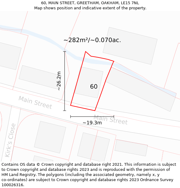 60, MAIN STREET, GREETHAM, OAKHAM, LE15 7NL: Plot and title map