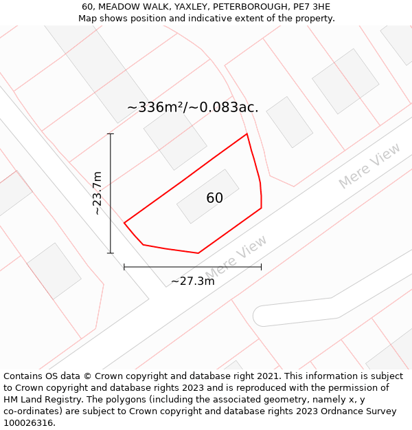 60, MEADOW WALK, YAXLEY, PETERBOROUGH, PE7 3HE: Plot and title map