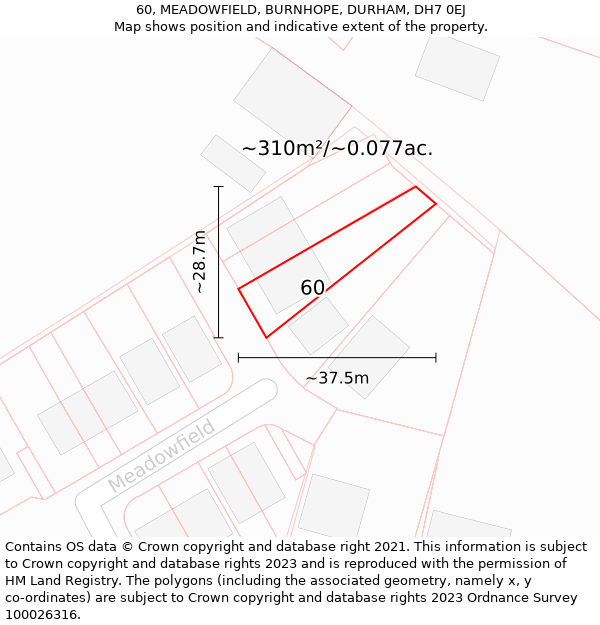 60, MEADOWFIELD, BURNHOPE, DURHAM, DH7 0EJ: Plot and title map