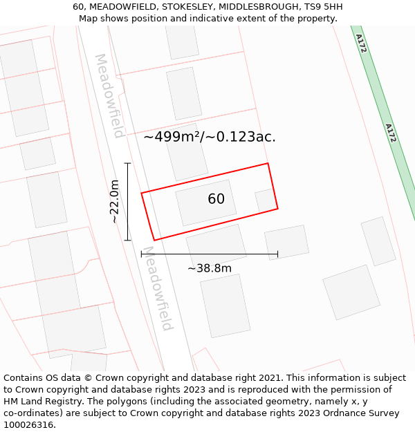 60, MEADOWFIELD, STOKESLEY, MIDDLESBROUGH, TS9 5HH: Plot and title map