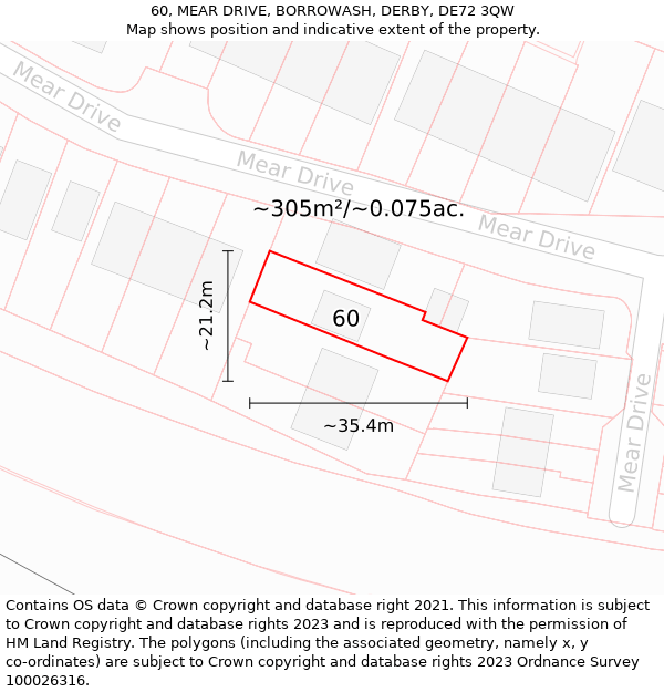 60, MEAR DRIVE, BORROWASH, DERBY, DE72 3QW: Plot and title map