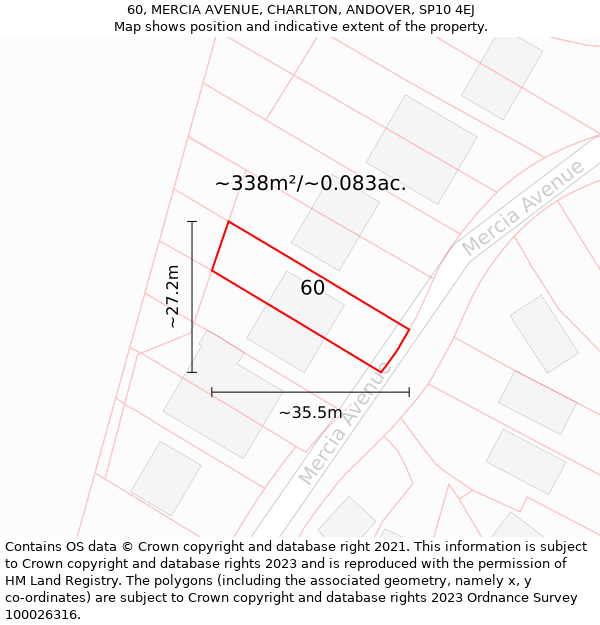 60, MERCIA AVENUE, CHARLTON, ANDOVER, SP10 4EJ: Plot and title map