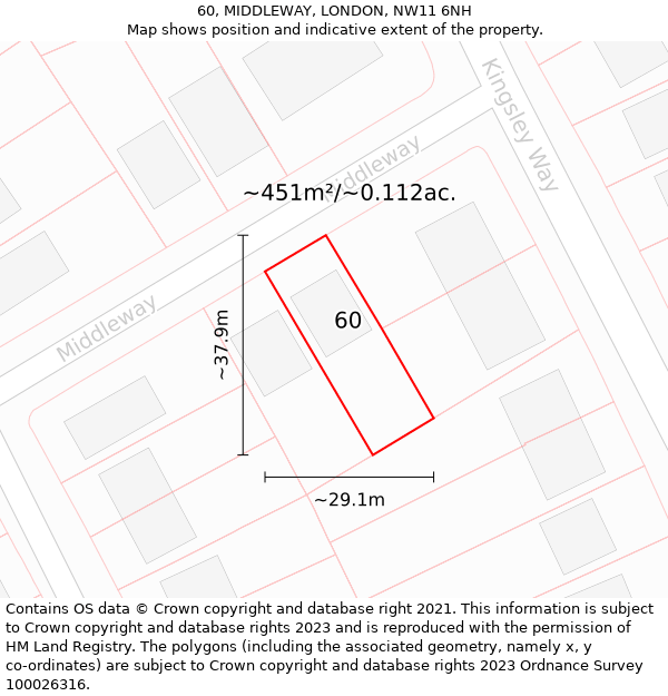 60, MIDDLEWAY, LONDON, NW11 6NH: Plot and title map