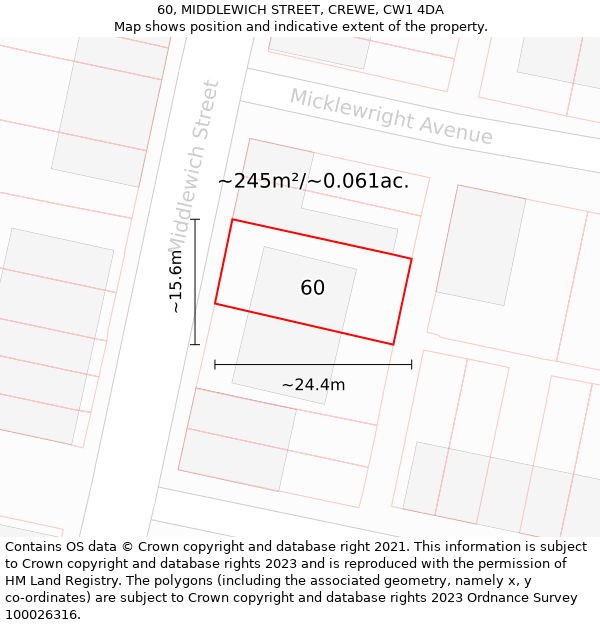 60, MIDDLEWICH STREET, CREWE, CW1 4DA: Plot and title map