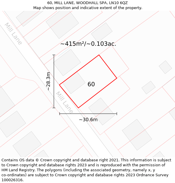 60, MILL LANE, WOODHALL SPA, LN10 6QZ: Plot and title map