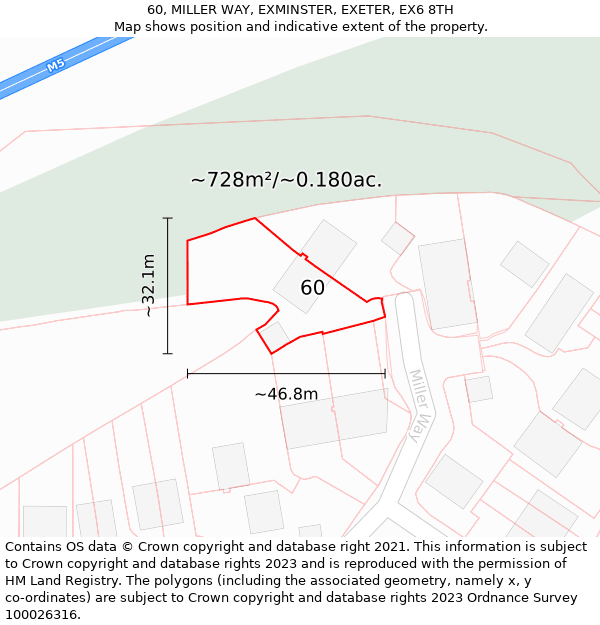 60, MILLER WAY, EXMINSTER, EXETER, EX6 8TH: Plot and title map