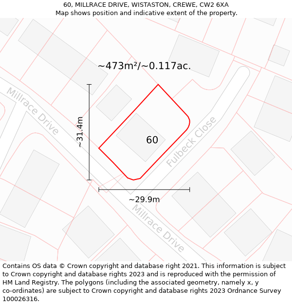 60, MILLRACE DRIVE, WISTASTON, CREWE, CW2 6XA: Plot and title map