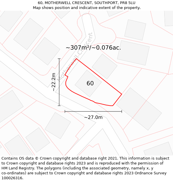 60, MOTHERWELL CRESCENT, SOUTHPORT, PR8 5LU: Plot and title map