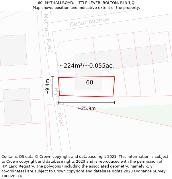 60, MYTHAM ROAD, LITTLE LEVER, BOLTON, BL3 1JQ: Plot and title map