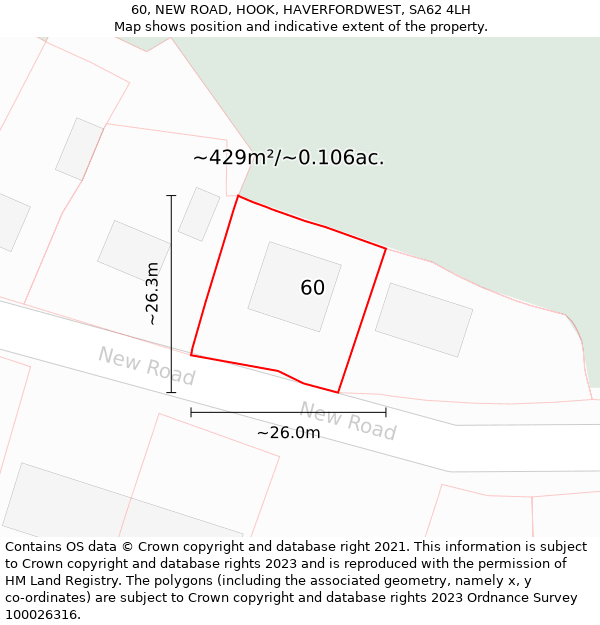 60, NEW ROAD, HOOK, HAVERFORDWEST, SA62 4LH: Plot and title map