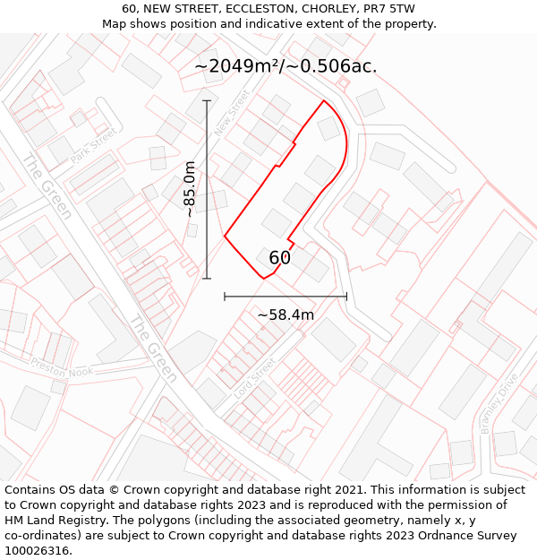 60, NEW STREET, ECCLESTON, CHORLEY, PR7 5TW: Plot and title map