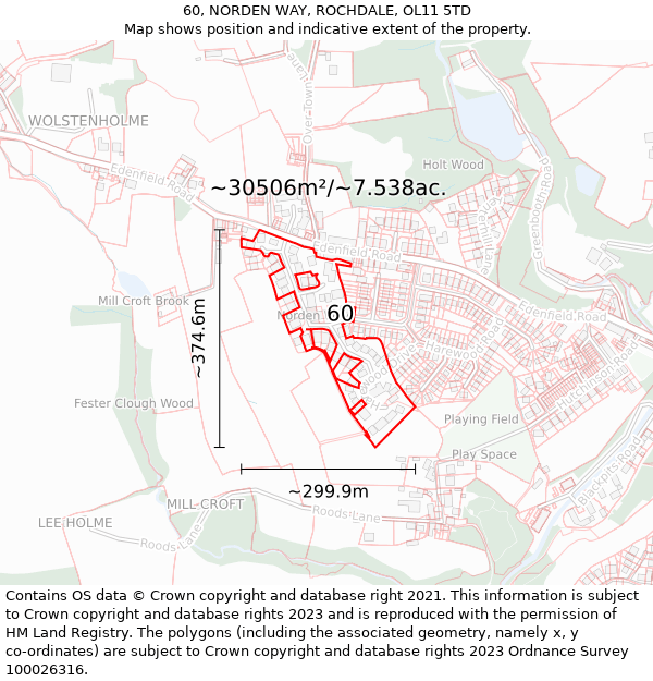 60, NORDEN WAY, ROCHDALE, OL11 5TD: Plot and title map