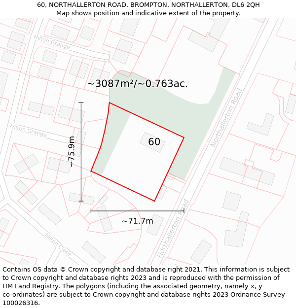 60, NORTHALLERTON ROAD, BROMPTON, NORTHALLERTON, DL6 2QH: Plot and title map