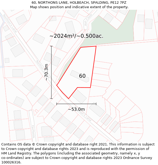 60, NORTHONS LANE, HOLBEACH, SPALDING, PE12 7PZ: Plot and title map