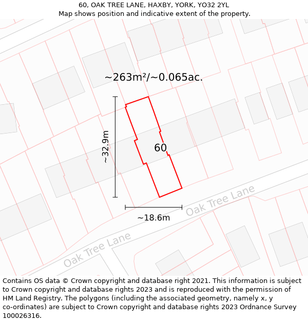 60, OAK TREE LANE, HAXBY, YORK, YO32 2YL: Plot and title map