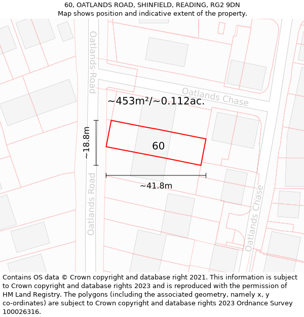 60, OATLANDS ROAD, SHINFIELD, READING, RG2 9DN: Plot and title map
