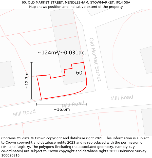 60, OLD MARKET STREET, MENDLESHAM, STOWMARKET, IP14 5SA: Plot and title map