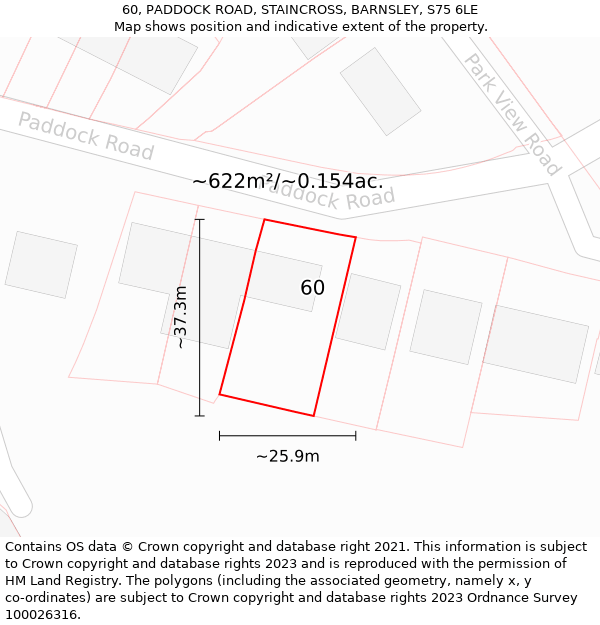 60, PADDOCK ROAD, STAINCROSS, BARNSLEY, S75 6LE: Plot and title map