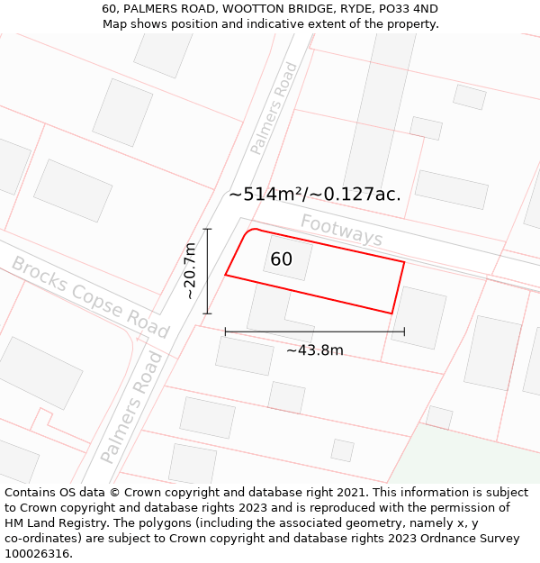 60, PALMERS ROAD, WOOTTON BRIDGE, RYDE, PO33 4ND: Plot and title map