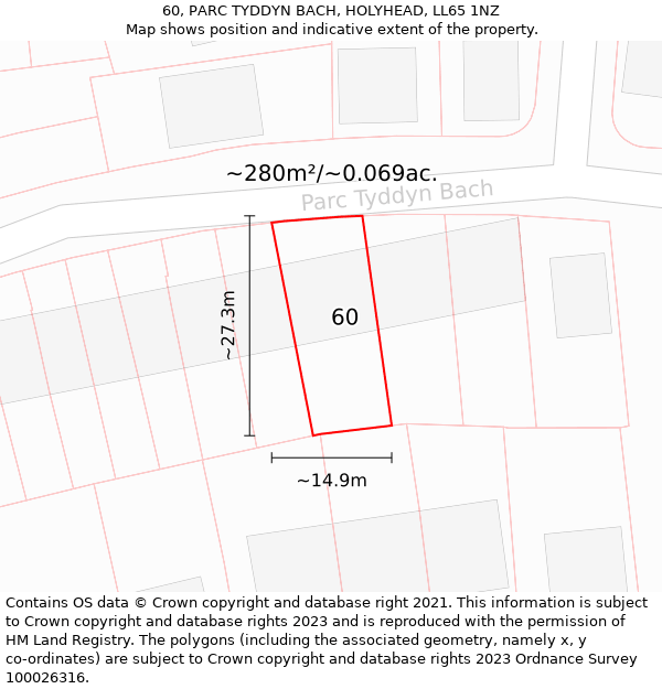 60, PARC TYDDYN BACH, HOLYHEAD, LL65 1NZ: Plot and title map