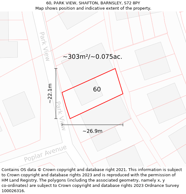 60, PARK VIEW, SHAFTON, BARNSLEY, S72 8PY: Plot and title map