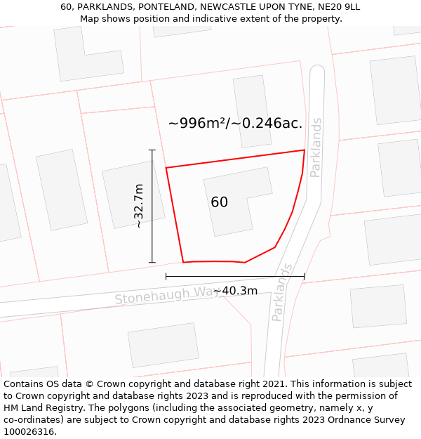 60, PARKLANDS, PONTELAND, NEWCASTLE UPON TYNE, NE20 9LL: Plot and title map