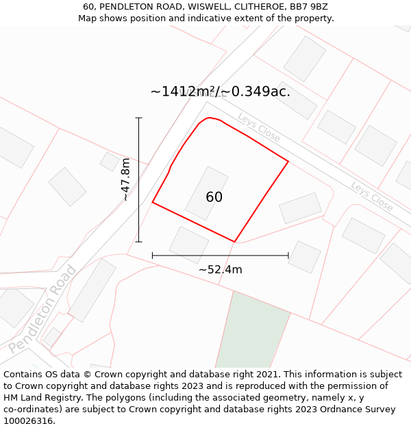 60, PENDLETON ROAD, WISWELL, CLITHEROE, BB7 9BZ: Plot and title map
