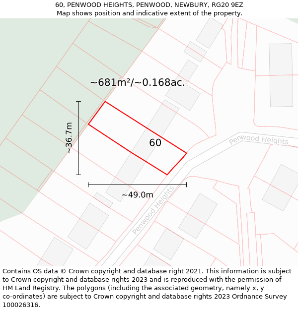 60, PENWOOD HEIGHTS, PENWOOD, NEWBURY, RG20 9EZ: Plot and title map