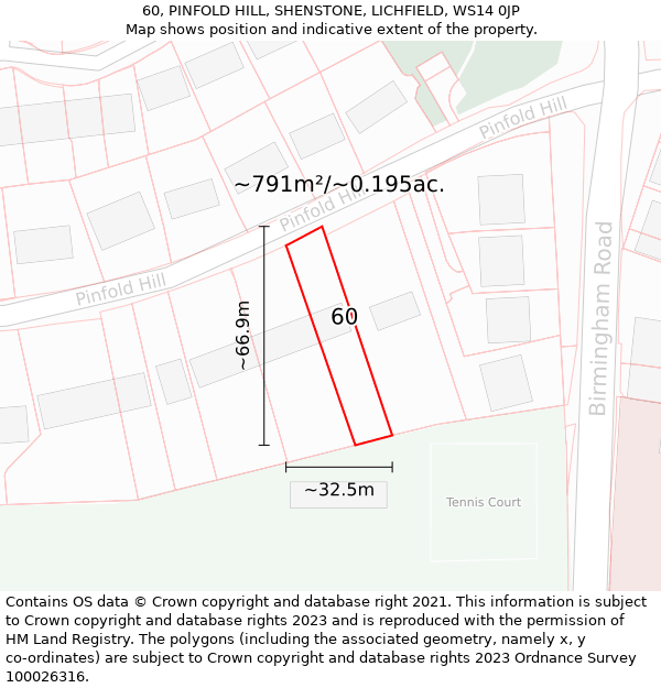 60, PINFOLD HILL, SHENSTONE, LICHFIELD, WS14 0JP: Plot and title map