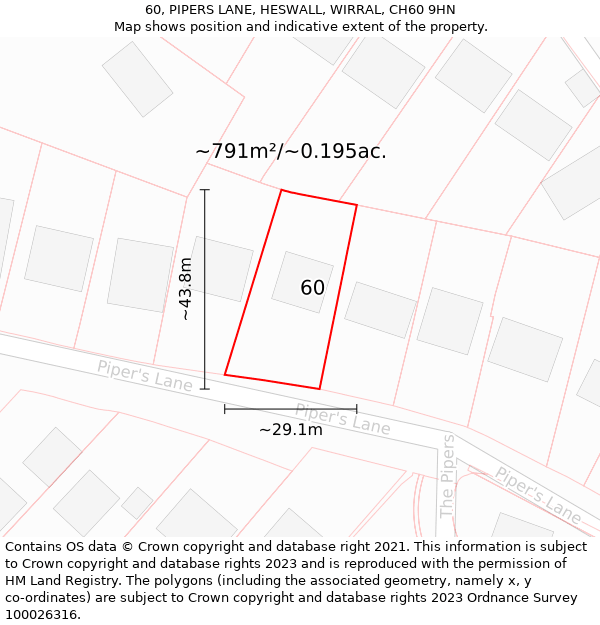 60, PIPERS LANE, HESWALL, WIRRAL, CH60 9HN: Plot and title map