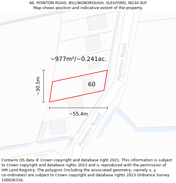 60, POINTON ROAD, BILLINGBOROUGH, SLEAFORD, NG34 0LP: Plot and title map