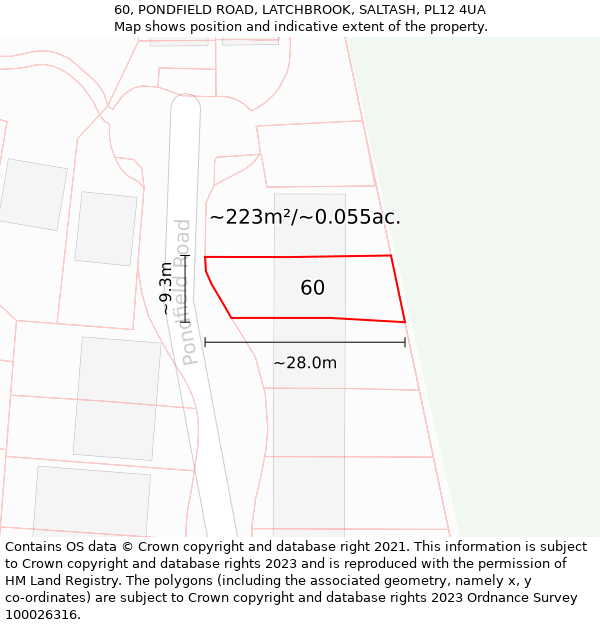 60, PONDFIELD ROAD, LATCHBROOK, SALTASH, PL12 4UA: Plot and title map