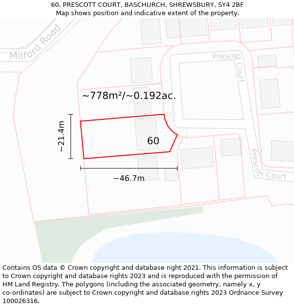 60, PRESCOTT COURT, BASCHURCH, SHREWSBURY, SY4 2BF: Plot and title map