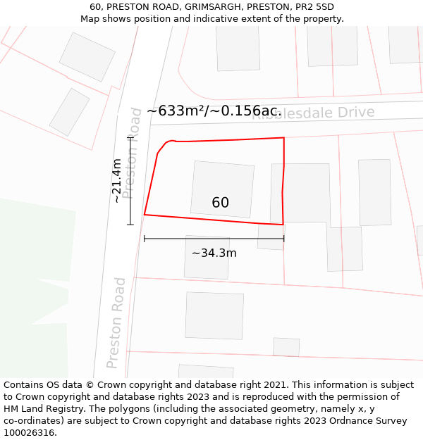 60, PRESTON ROAD, GRIMSARGH, PRESTON, PR2 5SD: Plot and title map