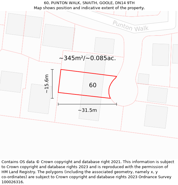 60, PUNTON WALK, SNAITH, GOOLE, DN14 9TH: Plot and title map