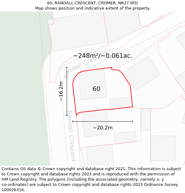 60, RANDALL CRESCENT, CROMER, NR27 0FD: Plot and title map