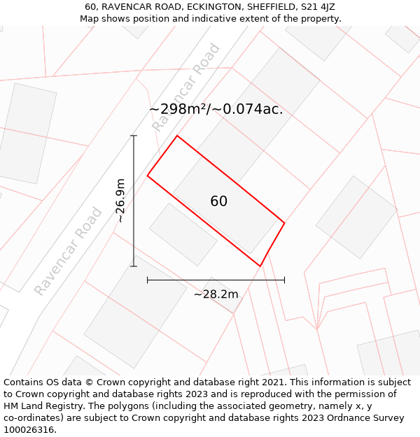 60, RAVENCAR ROAD, ECKINGTON, SHEFFIELD, S21 4JZ: Plot and title map