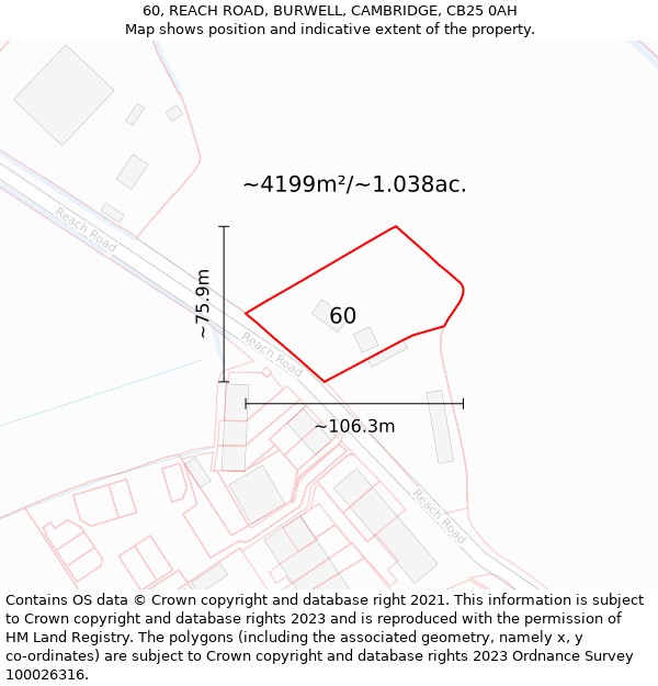 60, REACH ROAD, BURWELL, CAMBRIDGE, CB25 0AH: Plot and title map