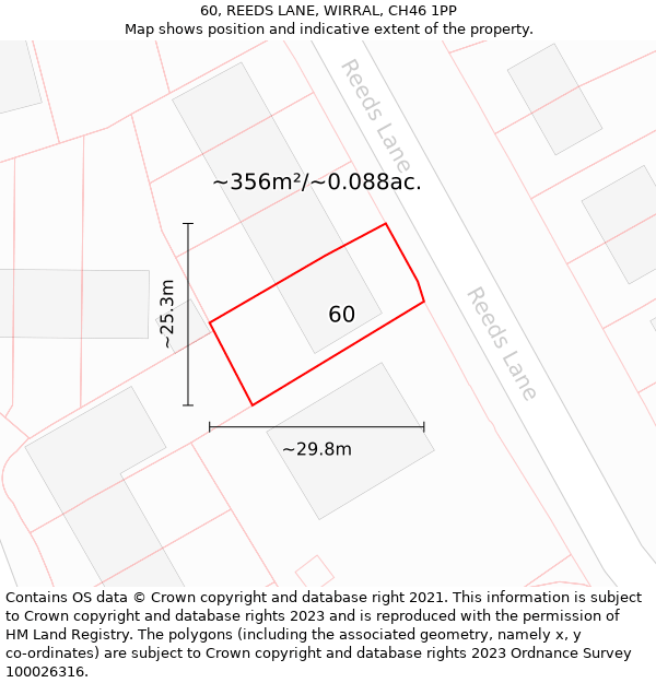 60, REEDS LANE, WIRRAL, CH46 1PP: Plot and title map