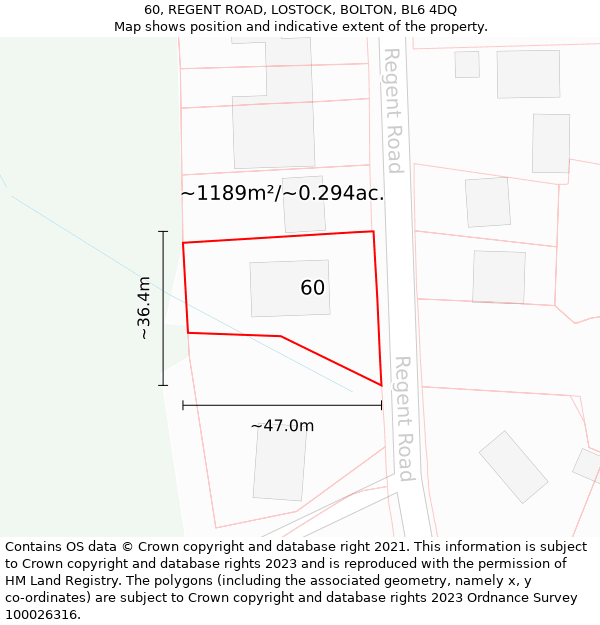 60, REGENT ROAD, LOSTOCK, BOLTON, BL6 4DQ: Plot and title map