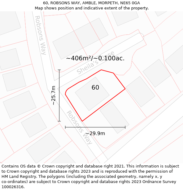 60, ROBSONS WAY, AMBLE, MORPETH, NE65 0GA: Plot and title map