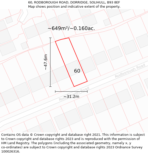 60, RODBOROUGH ROAD, DORRIDGE, SOLIHULL, B93 8EF: Plot and title map