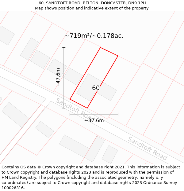 60, SANDTOFT ROAD, BELTON, DONCASTER, DN9 1PH: Plot and title map