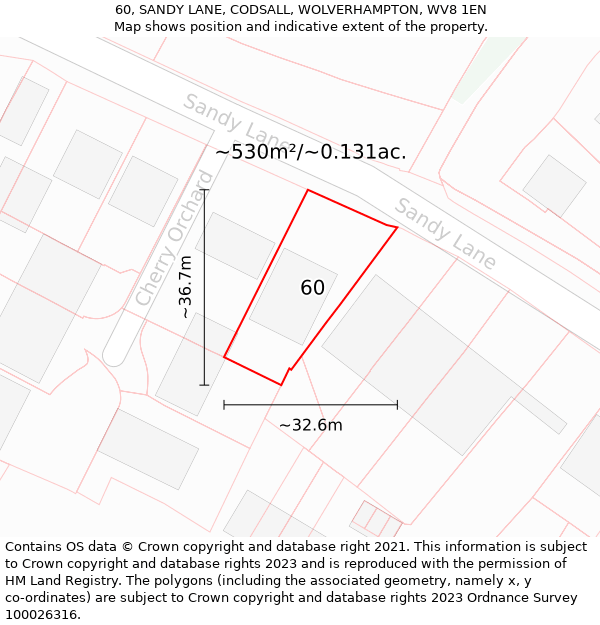 60, SANDY LANE, CODSALL, WOLVERHAMPTON, WV8 1EN: Plot and title map