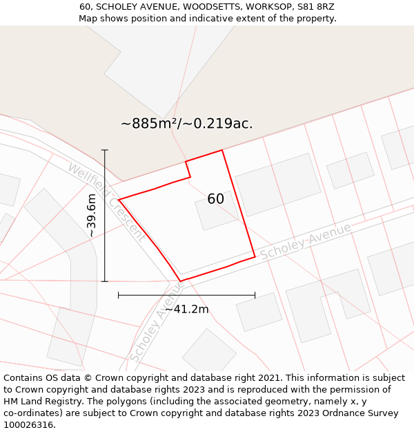 60, SCHOLEY AVENUE, WOODSETTS, WORKSOP, S81 8RZ: Plot and title map