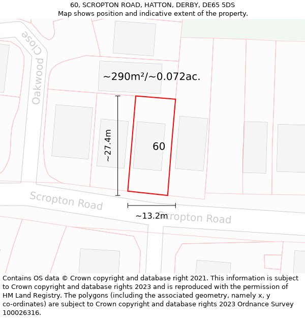 60, SCROPTON ROAD, HATTON, DERBY, DE65 5DS: Plot and title map