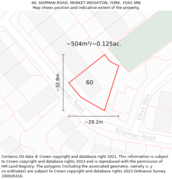 60, SHIPMAN ROAD, MARKET WEIGHTON, YORK, YO43 3RB: Plot and title map