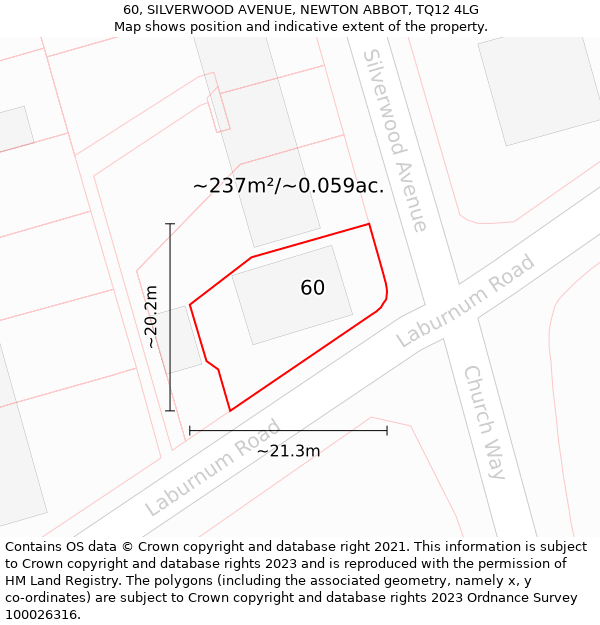 60, SILVERWOOD AVENUE, NEWTON ABBOT, TQ12 4LG: Plot and title map