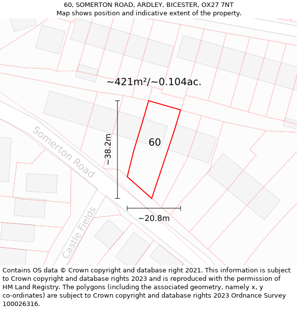 60, SOMERTON ROAD, ARDLEY, BICESTER, OX27 7NT: Plot and title map